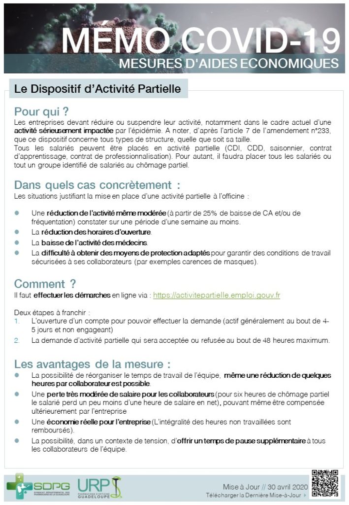 COVID 19 - Mesures d'aides économiques (mémo)