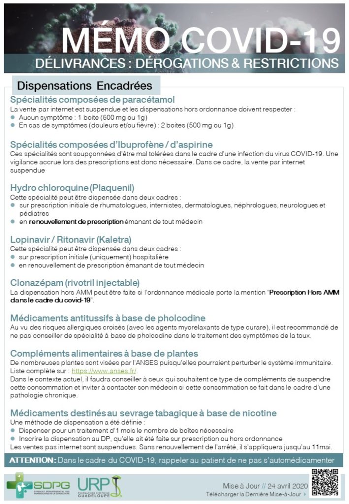 COVID 19 - Dérogations & Restrictions pour les Délivrances (mémo)