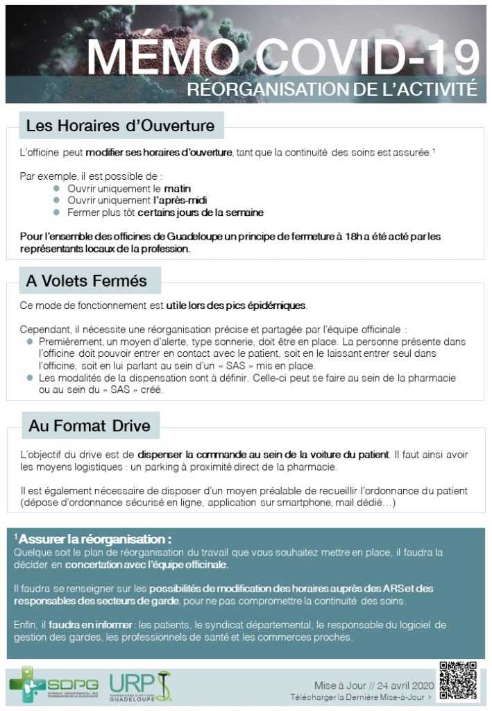 COVID 19 - Réorganisation de l'Activité (mémo)