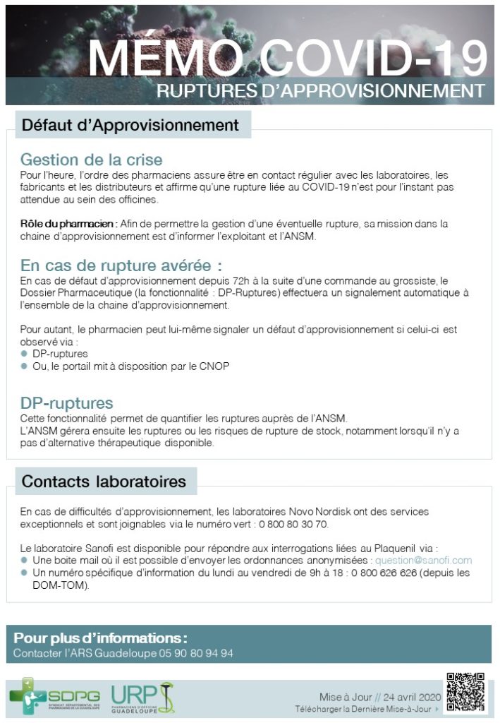 COVID 19 - Ruptures d'Approvisionnement (mémo)