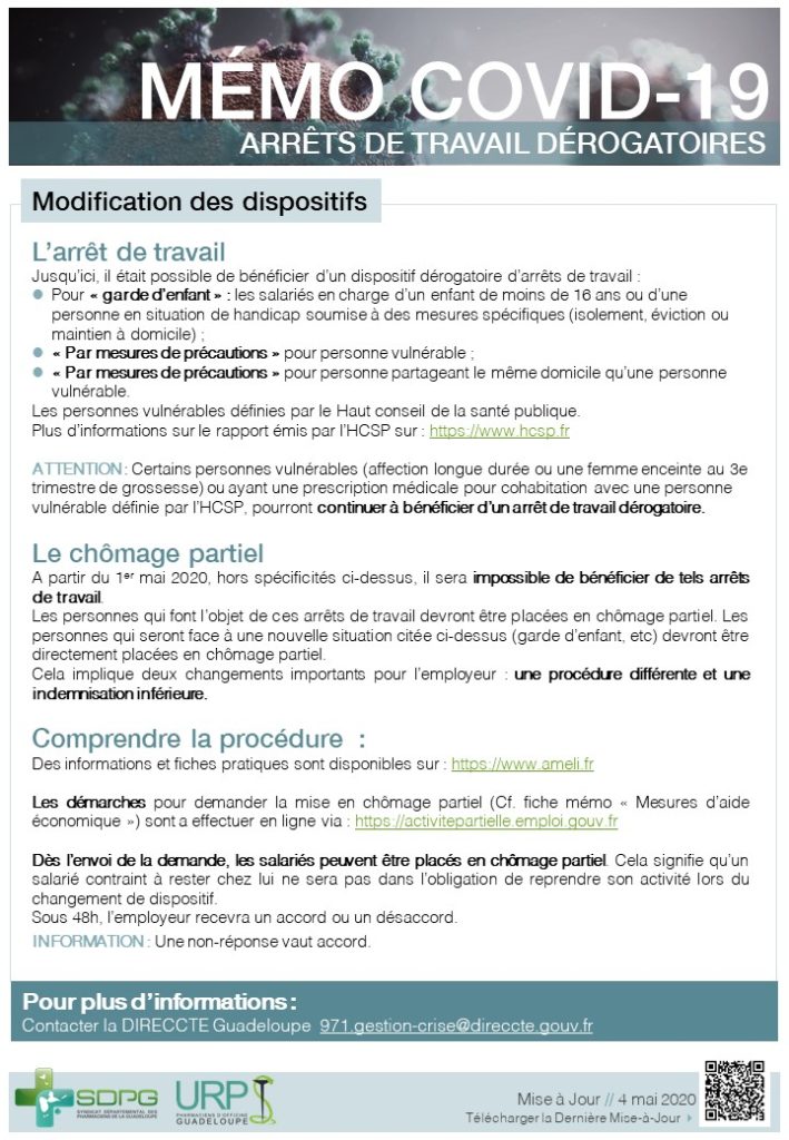 COVID 19 - Arrêt de travail dérogatoire (mémo)