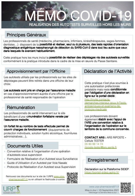 COVID 19 - Autotests Hors les Murs (mémo)