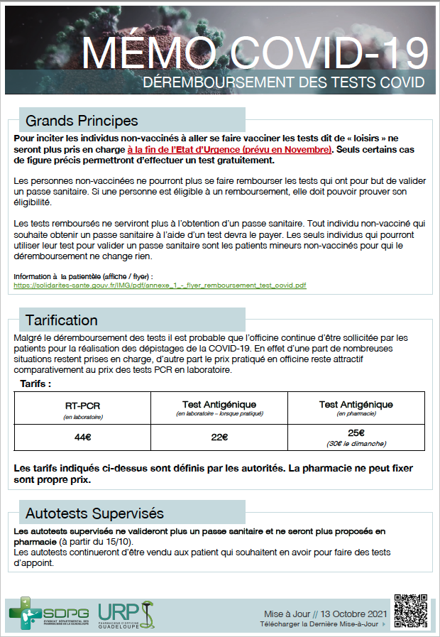 Deremboursement des test COVID