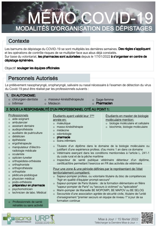COVID-19 - Modalités d'Organisation des Dépistages (mémo)